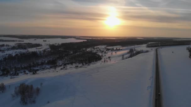 冬の景色の道の空撮 — ストック動画