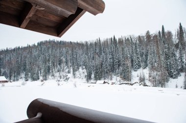 Kış tatil evi ormandaki.
