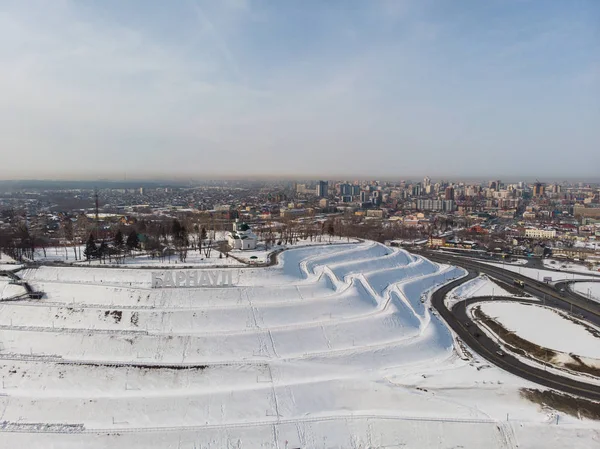 Fotografia aérea da vista principal para a cidade de Barnaul — Fotografia de Stock