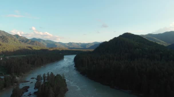 Luchtfoto van de Katun rivier — Stockvideo