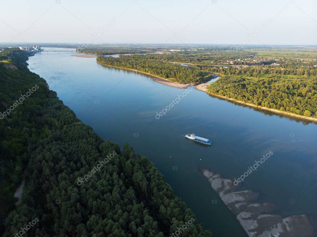 Aerial view of big siberian Ob river