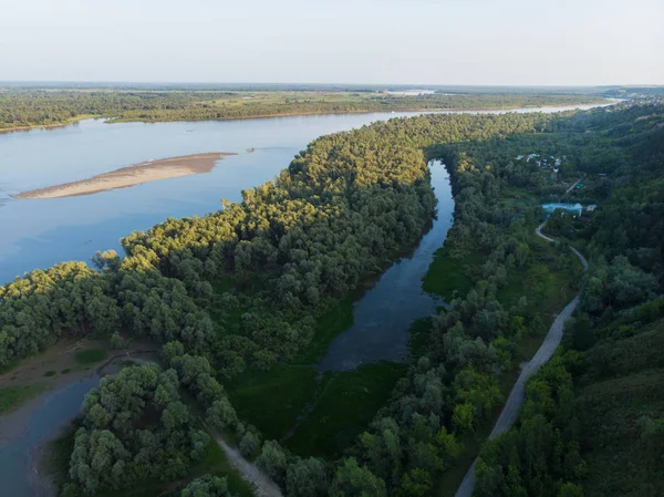 Letecký pohled na velkou sibiřskou řeku Ob — Stock fotografie