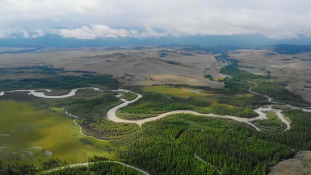 Lucht video over rivier Chuya in de Kurai-steppe — Stockvideo