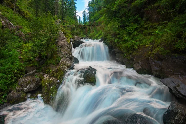 Vattenfall i grön skog — Stockfoto