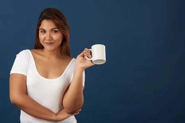 Latin woman with white tea cup — Stock Photo, Image