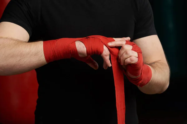 Close-up of applying boxing bandage