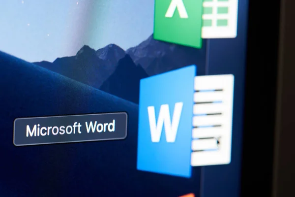 Microsoft oficina palabra azul icono en la pantalla —  Fotos de Stock