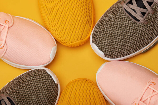Group of colorful training shoes