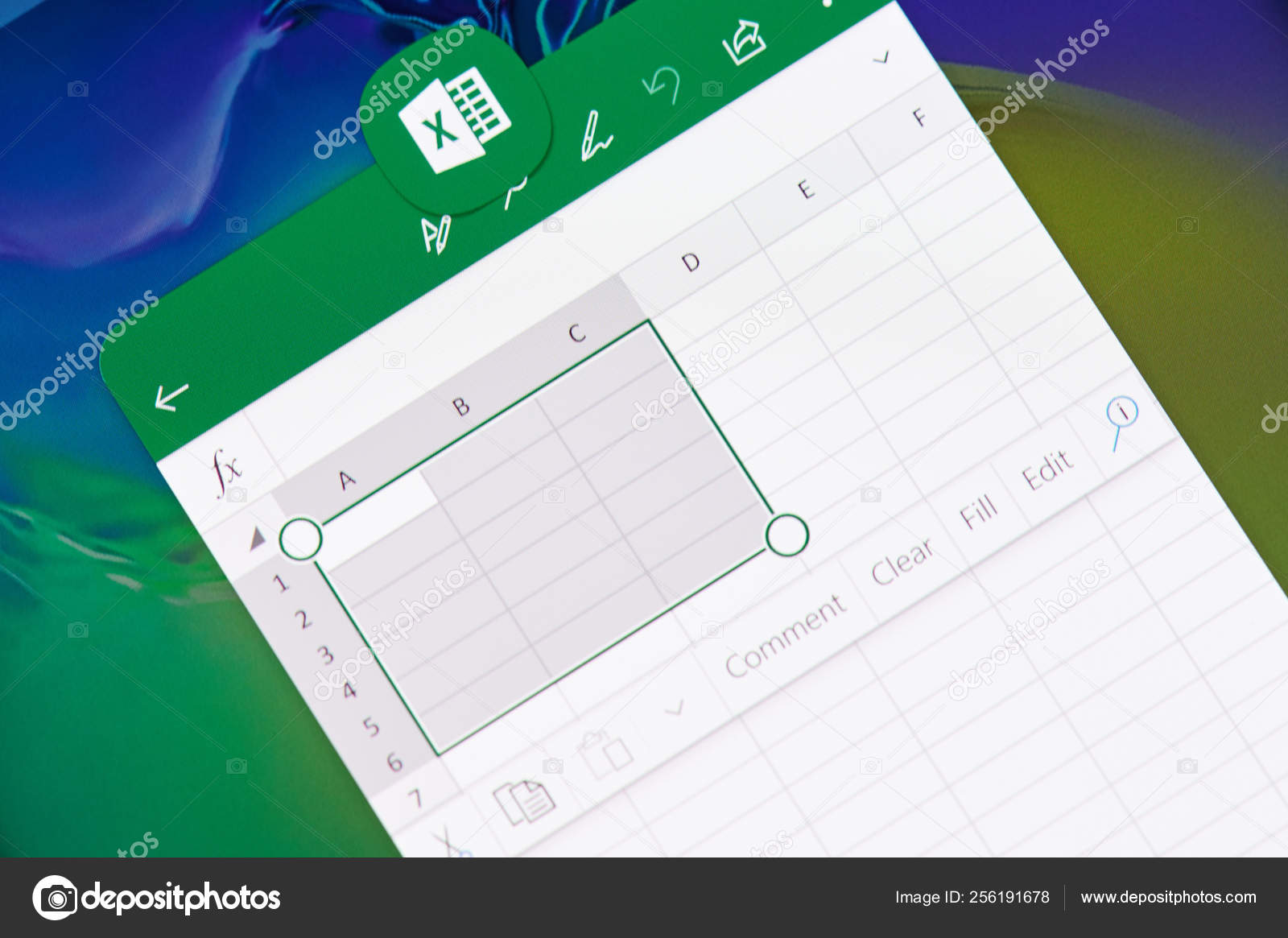 Creating document in microsoft office excel application stock