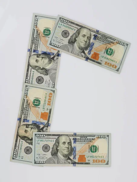 Letter Hundred Dollar Bills Isolated White Background — Stock Photo, Image
