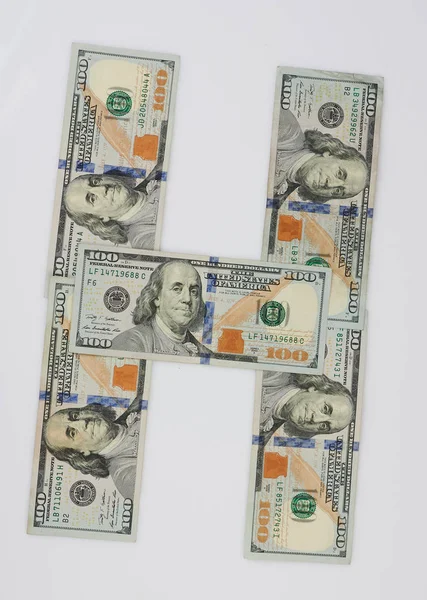 Letra Notas Cem Dólares Isolado Fundo Branco — Fotografia de Stock