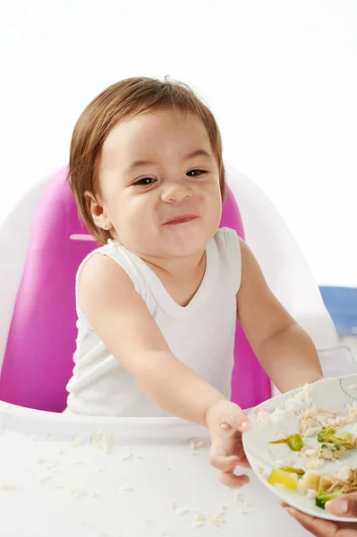 Baby refuse eat food — Stock Photo, Image