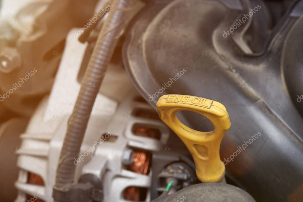 Engine oil check dipstick close up view
