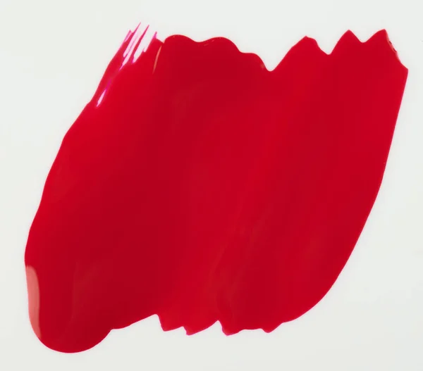 Mancha Tinta Vermelha Profunda Brilhante Isolado Fundo Branco Vista Perto — Fotografia de Stock
