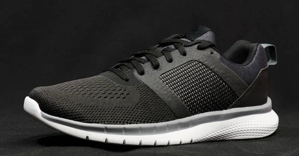 Close Black Sport Run Shoe Grey Color Background — Stok Foto