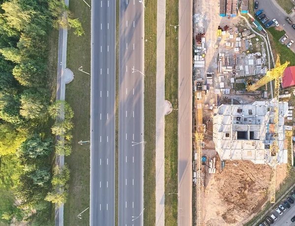 Estrada Vazia Lado Topo Lado Construção Acima Vista Drone — Fotografia de Stock