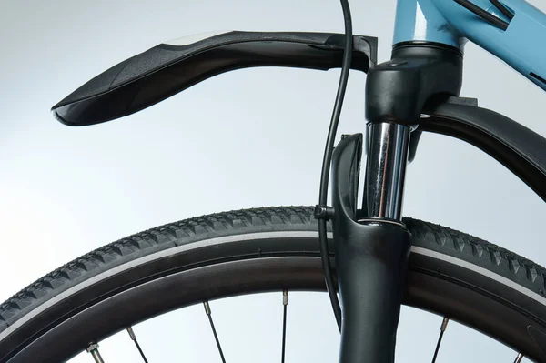 Horquilla Choque Bicicleta Negra Instalada Bicicleta Moderna —  Fotos de Stock