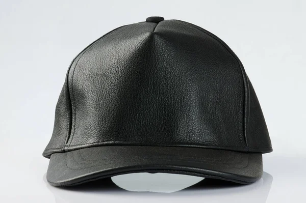 Close Black Leather Hat Isolated Studio Background — Stock fotografie