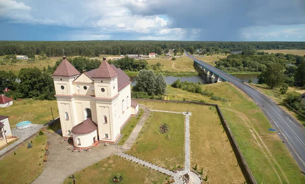 Brown Church Town Landscape Bridge Aerial View — Stock Photo, Image