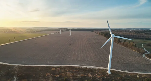 Plantas Elétricas Eólicas Visão Aérea Drones Campo — Fotografia de Stock