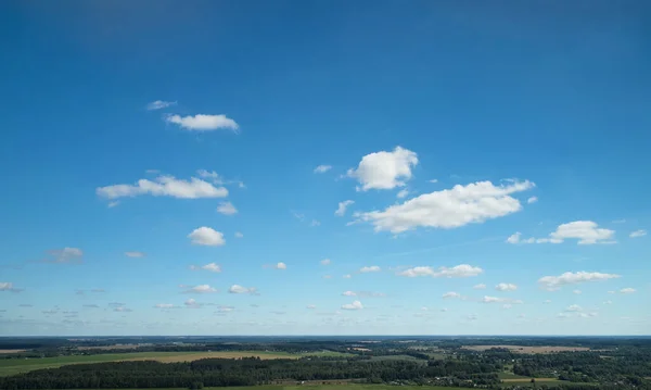 在无人驾驶飞机上方的森林空中蓝天 自然日背景 — 图库照片