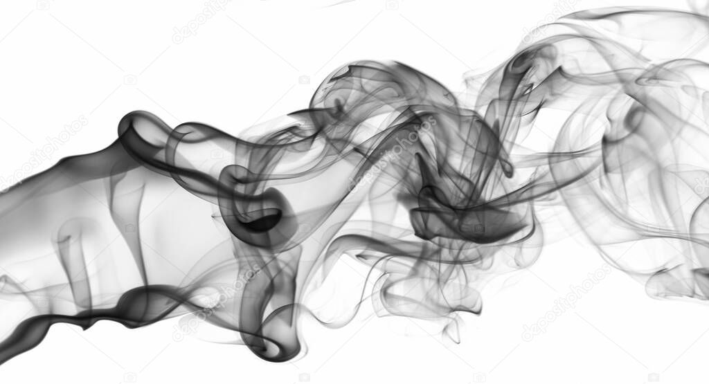 Elegant gray smoke swirl background isolated on white