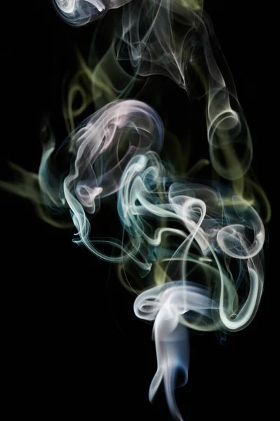 Abstrato Colorido Fumaça Redemoinho Com Forma Lisa Fundo Preto — Fotografia de Stock
