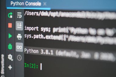 New York, ABD - 13 Eylül 2020: Bilgisayar ekranındaki Python programlama konsolu