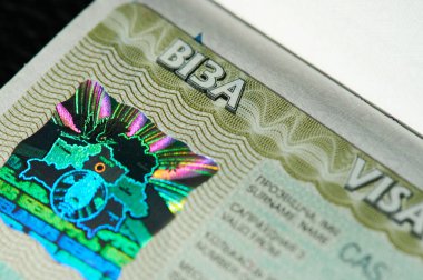 Belarus vize damgası makrosu pasaport sayfasında kapat