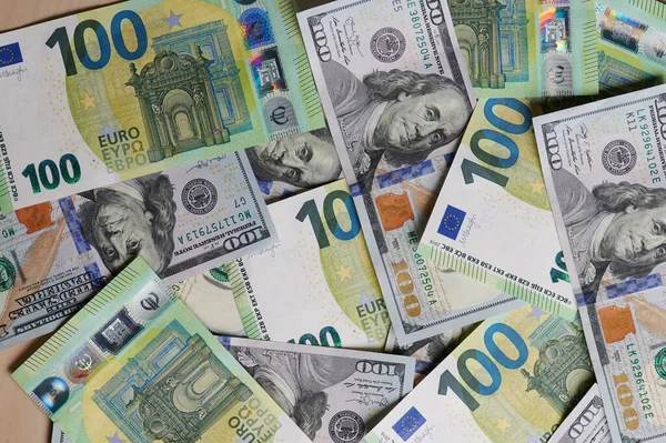 Долар Євро Банкноти Грошова Фонова Текстура — стокове фото