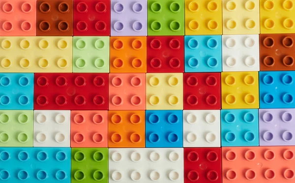 Flat Background Plastic Colorful Bricks Top View — Stock Photo, Image