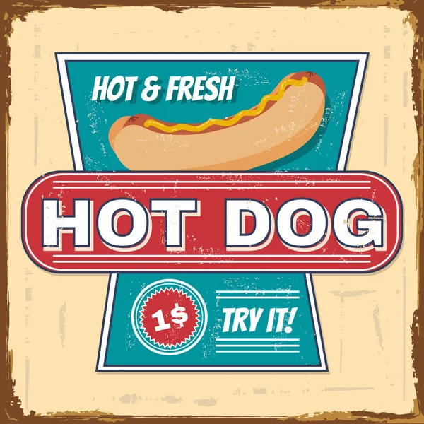 Hot Dog Vintage Schild Kreatives Retro Label Lebensmittel Vektor Illustration Stockillustration