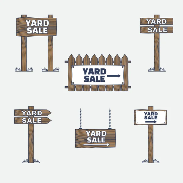 Wooden Yard Sale Sign Vector Set Wooden Billboards Promote Sale Royalty Free Stock Vectors