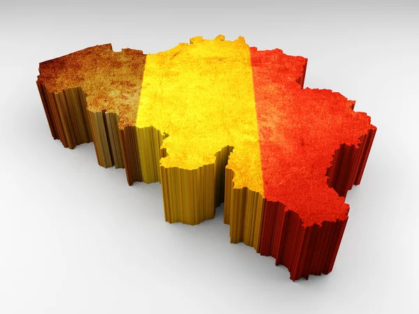 Teksturowane Mapę Belgia Banderą Belgijską Białym Tle — Zdjęcie stockowe