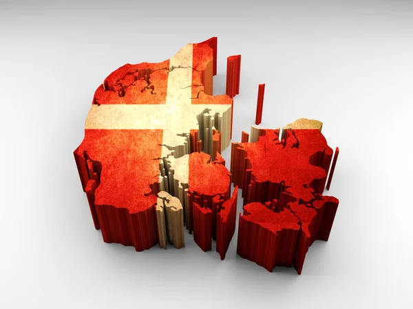 Texturizado Mapa Dinamarca Con Una Bandera Danesa Sobre Fondo Blanco —  Fotos de Stock