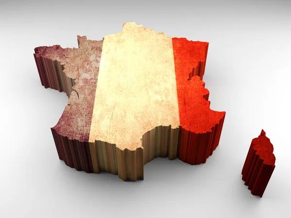 Texturált Franciaország Térkép Francia Zászló Fehér Háttér — Stock Fotó