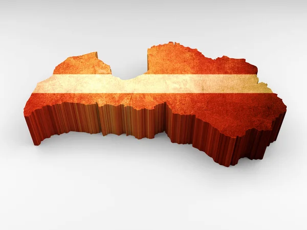 Latvia 3d textured map with a Latvian flag on a white background