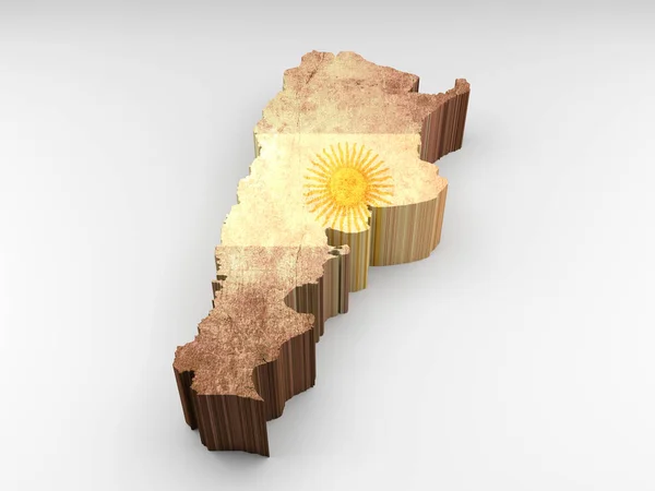 3D带有阿根廷国旗的阿根廷纹理地图 — 图库照片