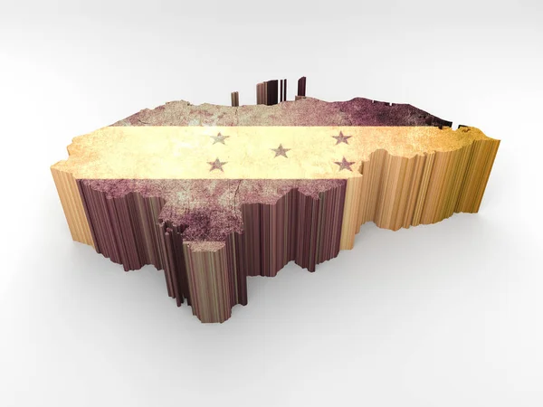 3D带有洪都拉斯白底国旗的纹理洪都拉斯地图 — 图库照片