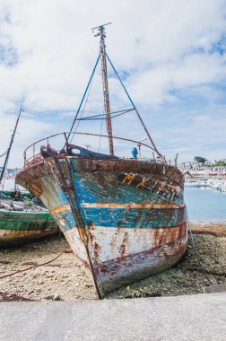 Tekneleri ile Camaret-sur-mer Limanı, deniz feneri, Finistere