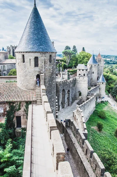 Ramparts da Cidade Medieval de Carcassonne, na França — Fotografia de Stock