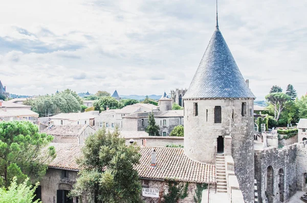 Ramparts da Cidade Medieval de Carcassonne, na França — Fotografia de Stock