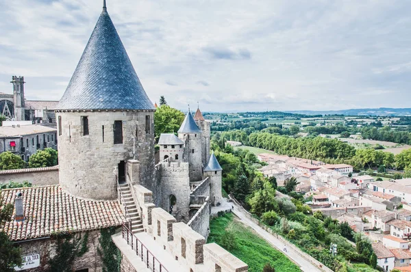 Ramparts da Cidade Medieval de Carcassonne, na França — Fotografia de Stock