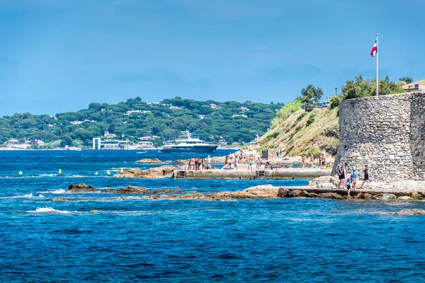 Baía Saint Tropez França Com Seus Barcos Sua Costa Marítima — Fotografia de Stock