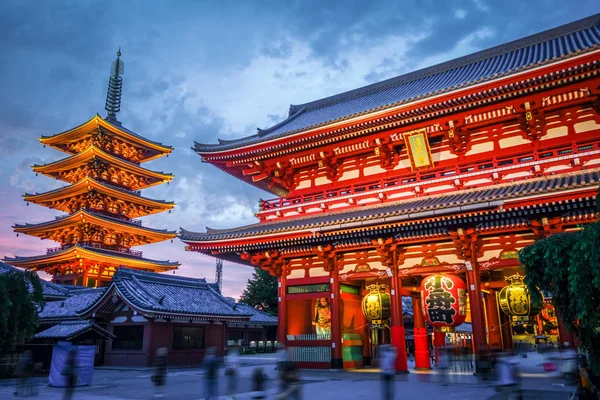 Kaminarimon Grind Och Pagoden Natten Senso Templet Tokyo Japan — Stockfoto