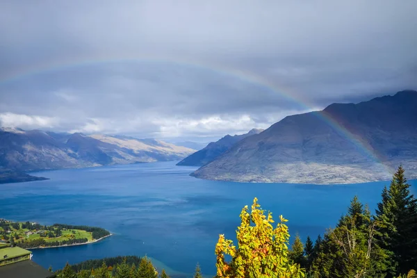 Arcobaleno Sul Lago Wakatipu Queenstown Panorama Nuova Zelanda — Foto Stock