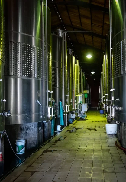 Rows Metal Wine Barrels Winery — Stock Photo, Image