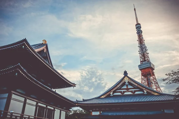 Zojo Temple Tokyo Tower Sunset Japan — Stock Photo, Image