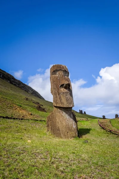 Αγάλματα Moais Rano Raraku Ηφαιστείου Νησί Του Πάσχα Χιλή — Φωτογραφία Αρχείου