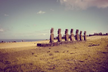 Moais statues, ahu Akivi, easter island, Chile clipart